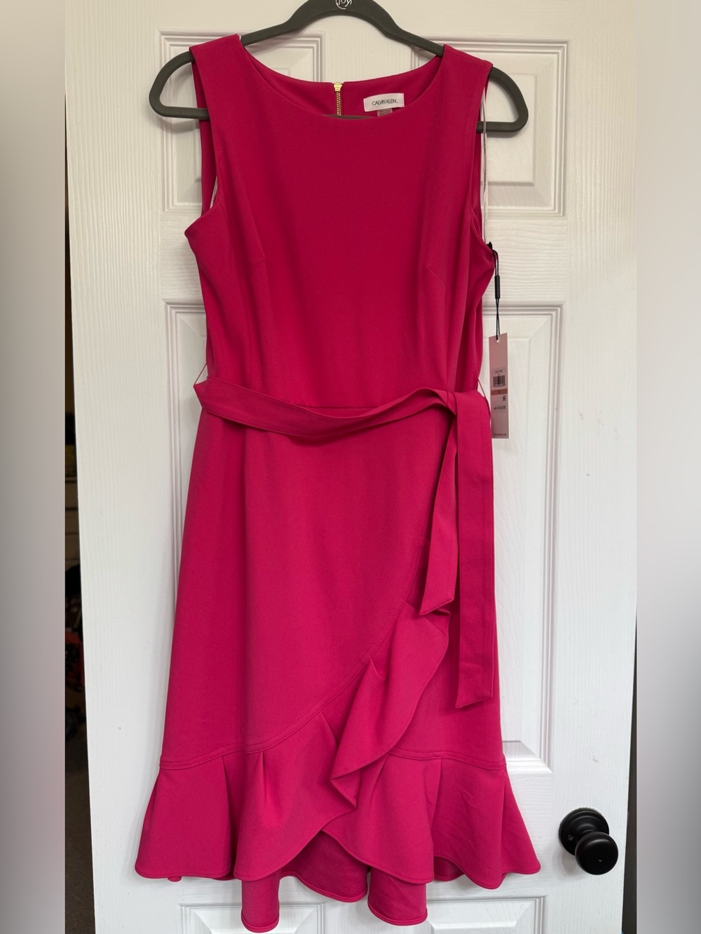 Calvin Klein Women's Hot Pink Ruffle-Hem Midi Dress 12